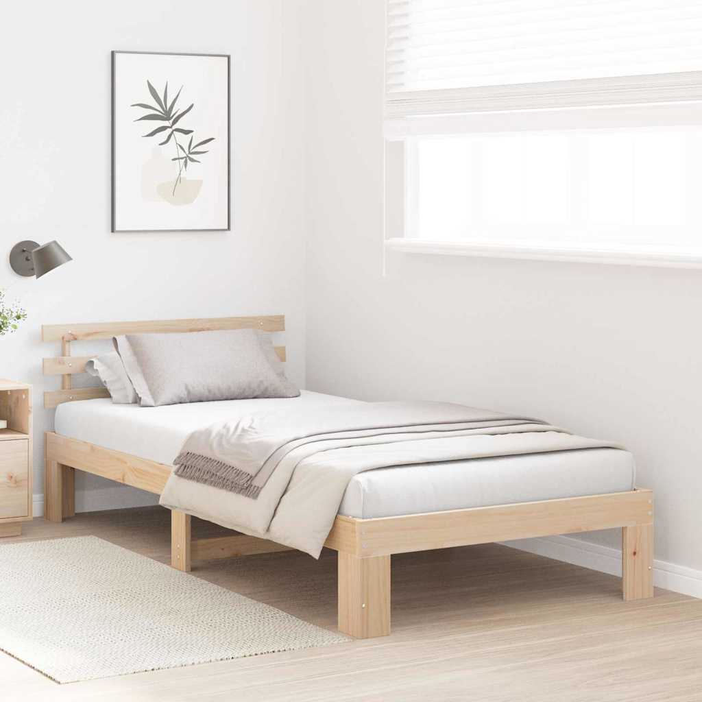vidaXL Bed Frame with Headboard Natural 100 x 200 cm Solid Pine Wood