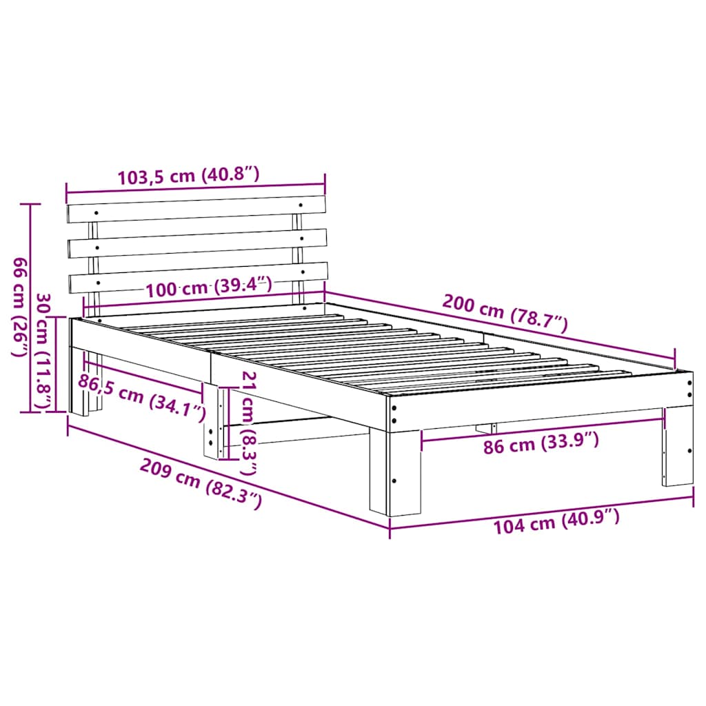 vidaXL Bed Frame with Headboard White 100 x 200 cm Solid Pine Wood