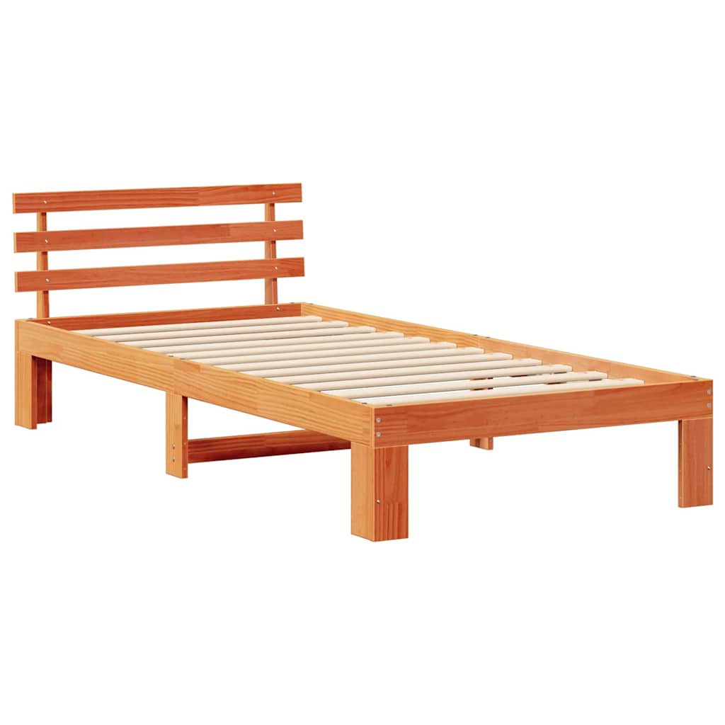 vidaXL Bed Frame with Headboard Wax Brown 100 x 200 cm Solid Pine Wood