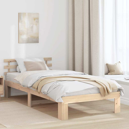 vidaXL Bed Frame with Headboard Natural 90 x 200 cm Solid Pine Wood