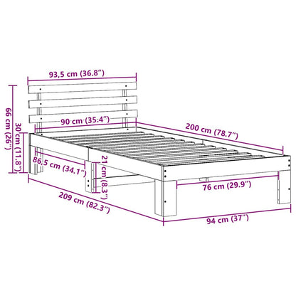 vidaXL Bed Frame with Headboard Wax Brown 90 x 200 cm Solid Pine Wood