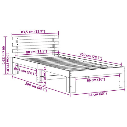 vidaXL Bed Frame with Headboard Wax Brown 80 x 200 cm Solid Pine Wood