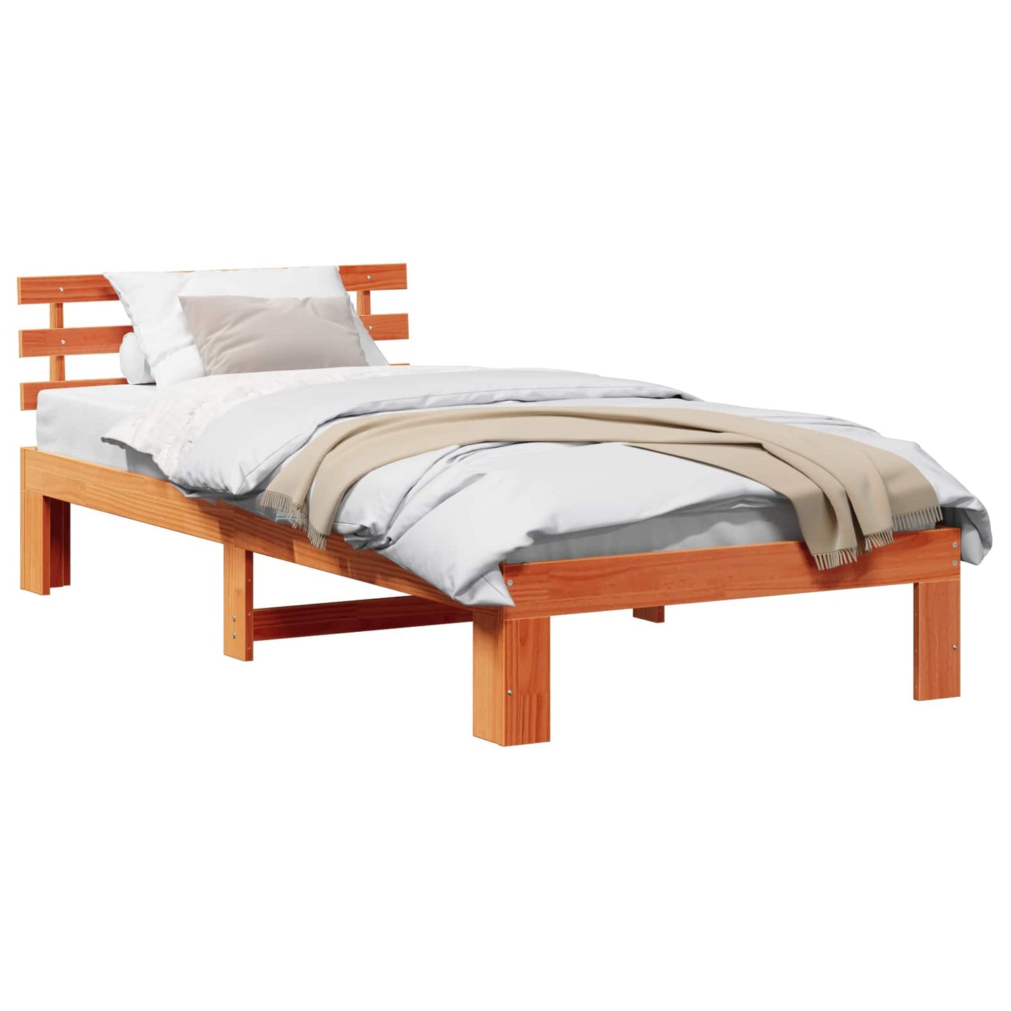 vidaXL Bed Frame with Headboard Wax Brown 90 x 190 cm Solid Pine Wood