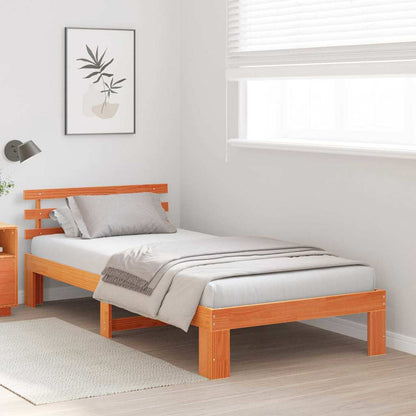 vidaXL Bed Frame with Headboard Wax Brown 75 x 190 cm Solid Pine Wood