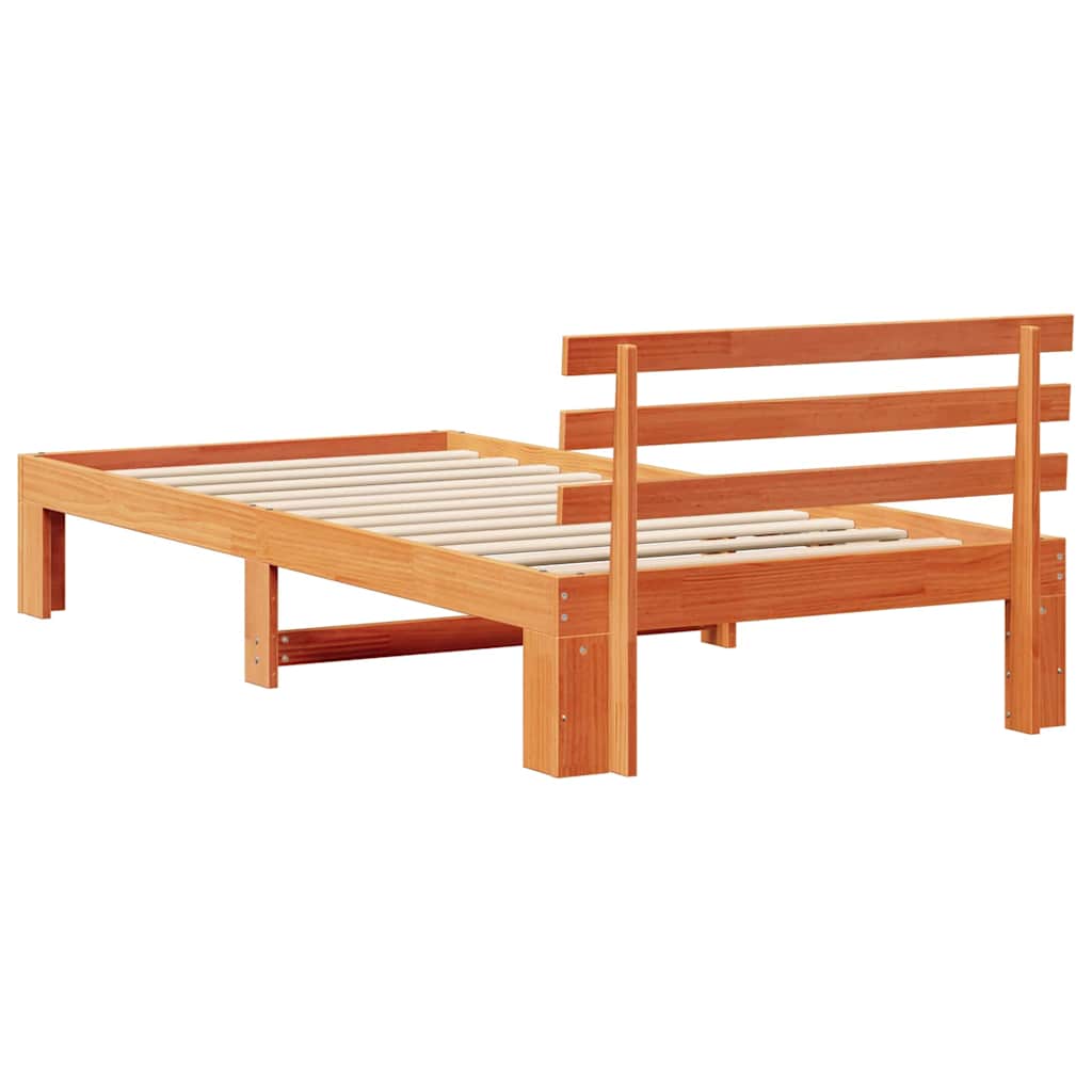 vidaXL Bed Frame with Headboard Wax Brown 75 x 190 cm Solid Pine Wood