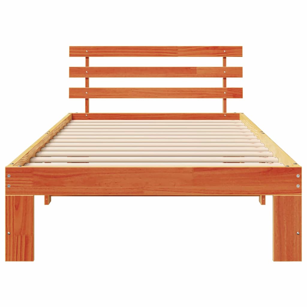 vidaXL Bed Frame with Headboard Wax Brown 75 x 190 cm Solid Pine Wood