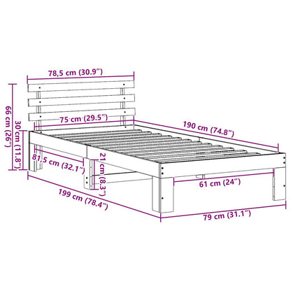 vidaXL Bed Frame with Headboard Wax Brown 75 x 190 cm Solid Pine Wood