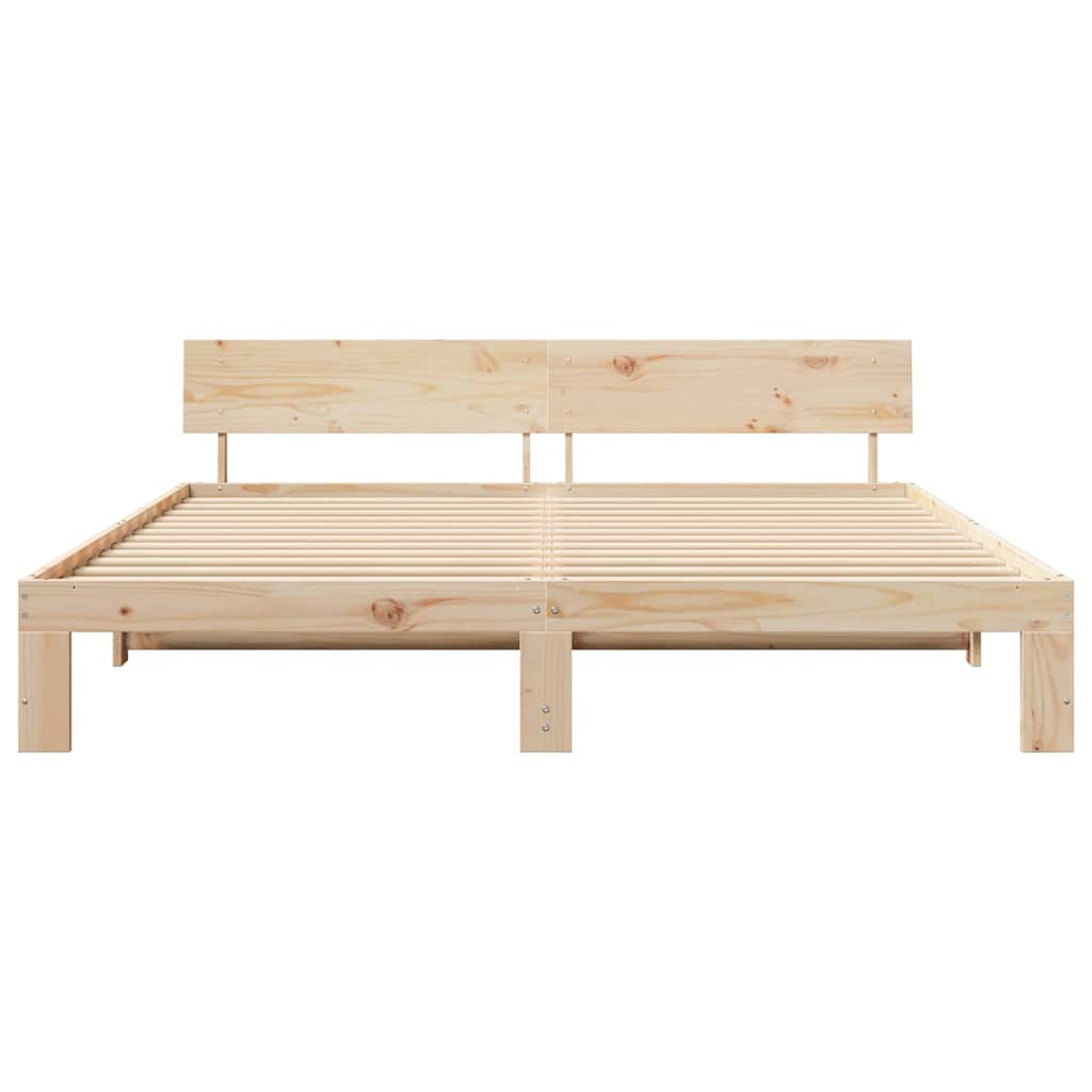 vidaXL Bed Frame with Headboard Natural 200 x 200 cm Solid Pine Wood