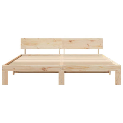 vidaXL Bed Frame with Headboard Natural 200 x 200 cm Solid Pine Wood