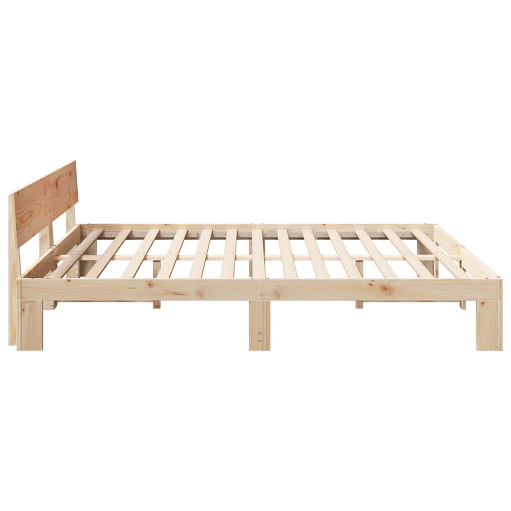 vidaXL Bed Frame with Headboard Natural 200 x 200 cm Solid Pine Wood