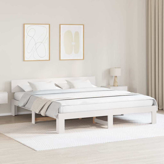 vidaXL Bed Frame with Headboard White 200 x 200 cm Solid Pine Wood