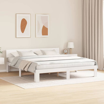 vidaXL Bed Frame with Headboard White 200 x 200 cm Solid Pine Wood