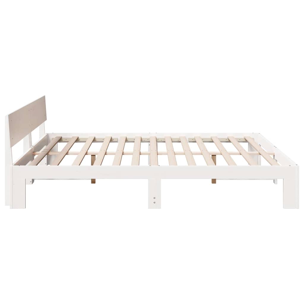 vidaXL Bed Frame with Headboard White 200 x 200 cm Solid Pine Wood