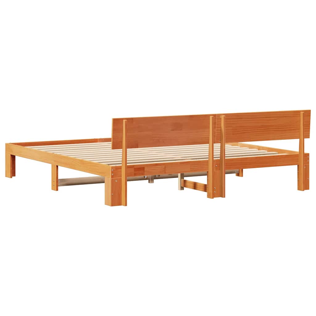 vidaXL Bed Frame with Headboard Wax Brown 200 x 200 cm Solid Pine Wood