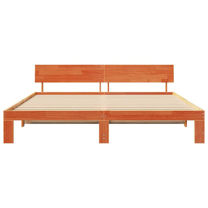 vidaXL Bed Frame with Headboard Wax Brown 200 x 200 cm Solid Pine Wood