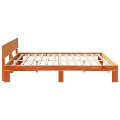 vidaXL Bed Frame with Headboard Wax Brown 200 x 200 cm Solid Pine Wood