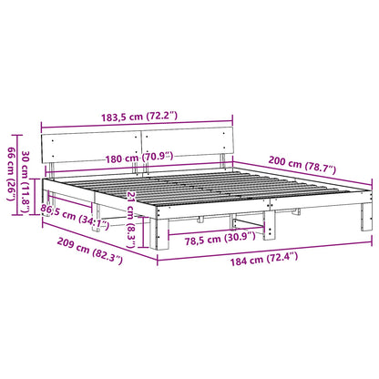 vidaXL Bed Frame with Headboard Natural 180 x 200 cm Solid Pine Wood