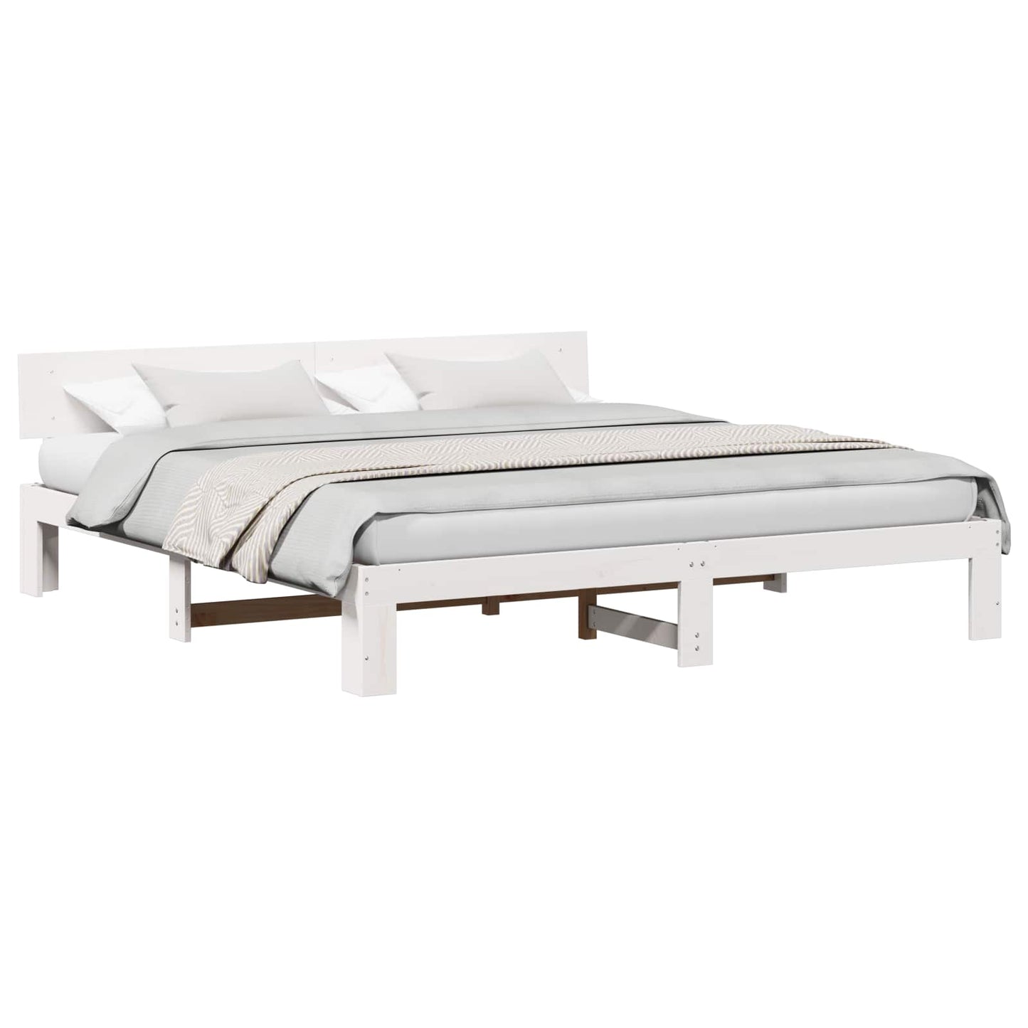 vidaXL Bed Frame with Headboard White 180 x 200 cm Solid Pine Wood