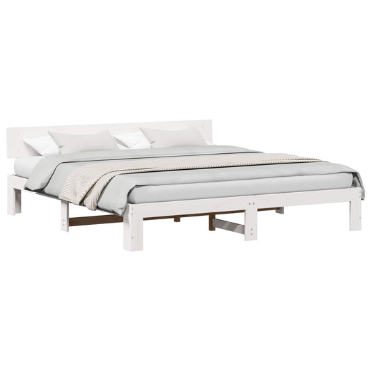 vidaXL Bed Frame with Headboard White 180 x 200 cm Solid Pine Wood
