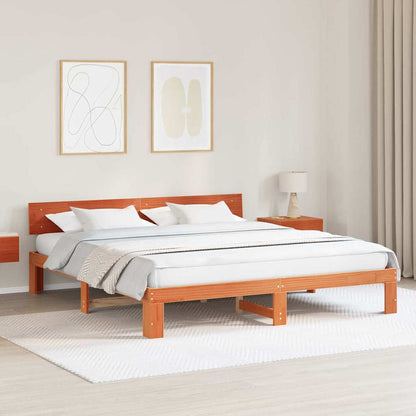 vidaXL Bed Frame with Headboard Wax Brown 180 x 200 cm Solid Pine Wood