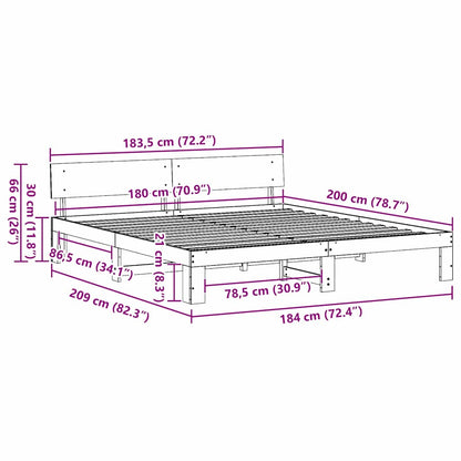 vidaXL Bed Frame with Headboard Wax Brown 180 x 200 cm Solid Pine Wood
