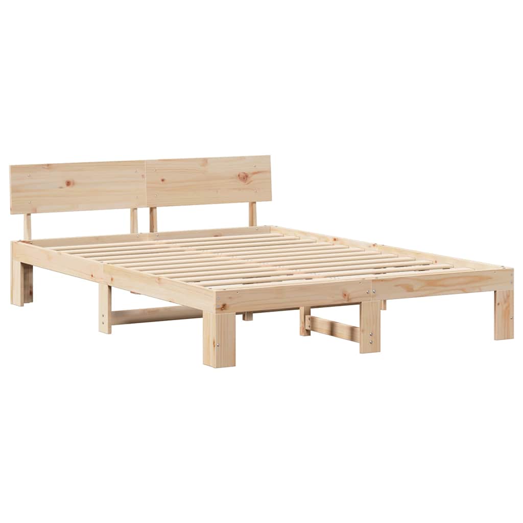 vidaXL Bed Frame with Headboard Natural 160 x 200 cm Solid Pine Wood