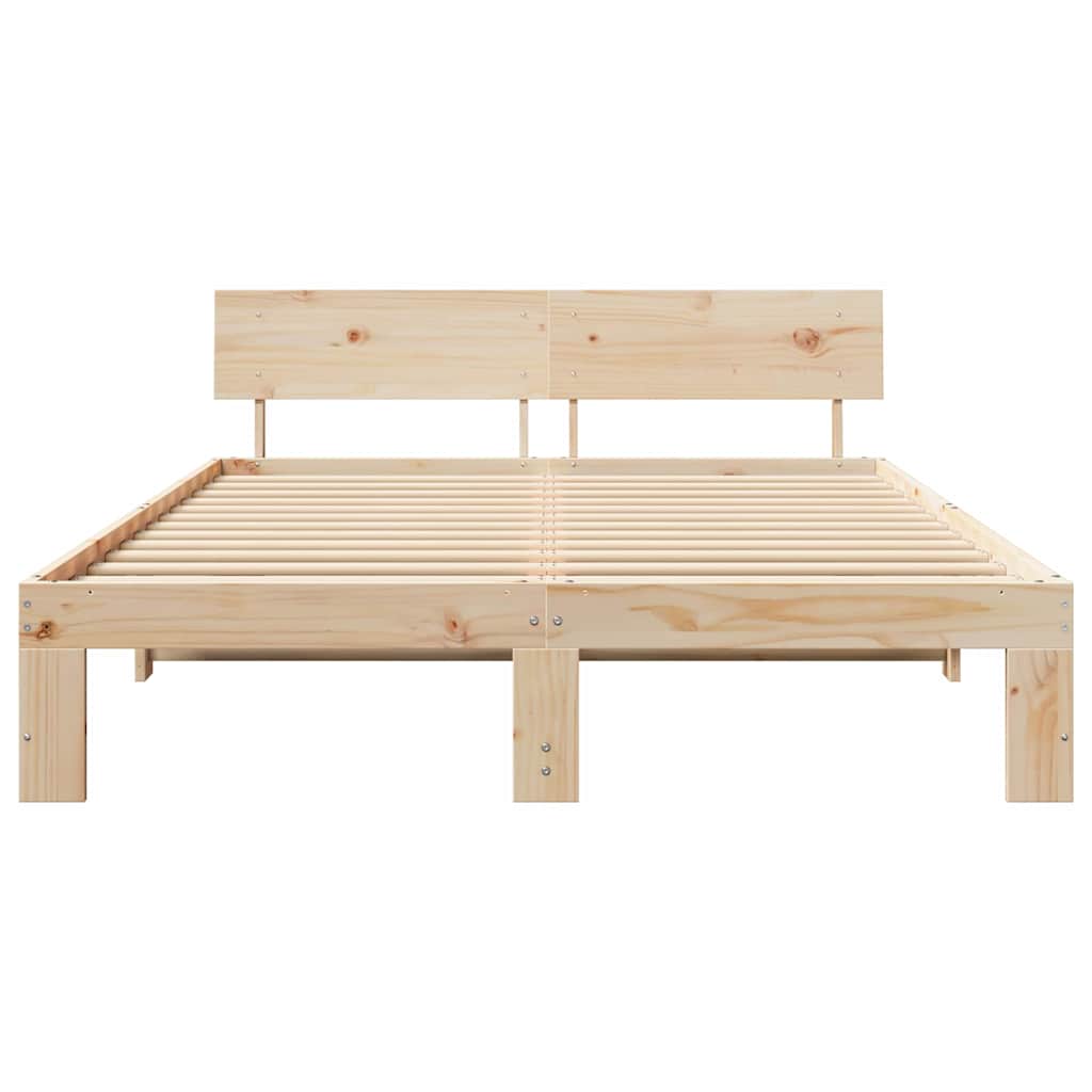 vidaXL Bed Frame with Headboard Natural 160 x 200 cm Solid Pine Wood