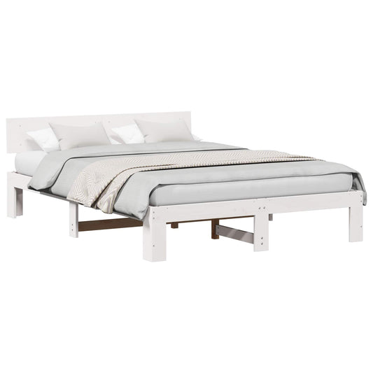 vidaXL Bed Frame with Headboard White 160 x 200 cm Solid Pine Wood