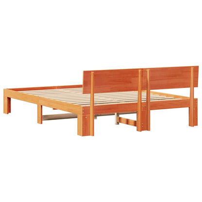 vidaXL Bed Frame with Headboard Wax Brown 160 x 200 cm Solid Pine Wood