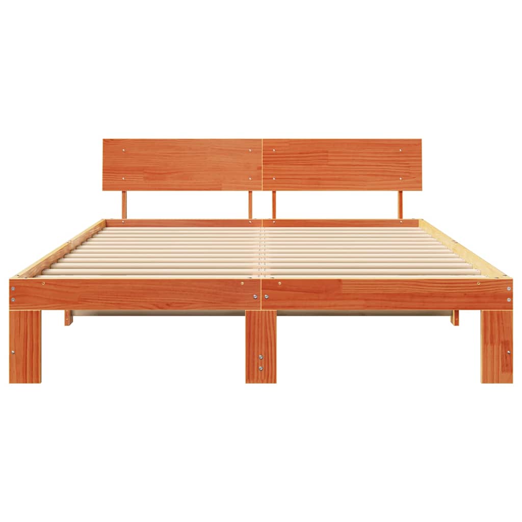vidaXL Bed Frame with Headboard Wax Brown 160 x 200 cm Solid Pine Wood
