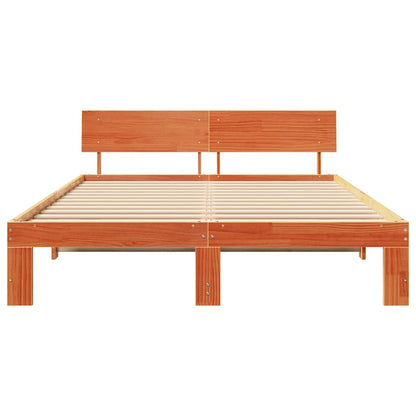 vidaXL Bed Frame with Headboard Wax Brown 160 x 200 cm Solid Pine Wood