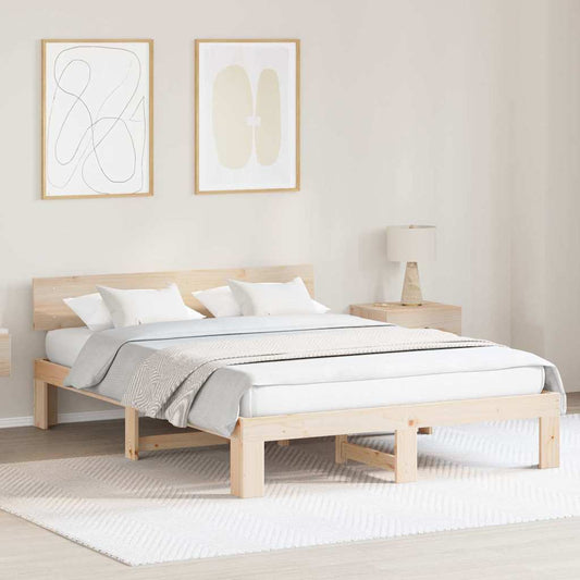 vidaXL Bed Frame with Headboard Natural 150 x 200 cm Solid Pine Wood