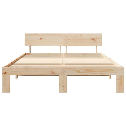 vidaXL Bed Frame with Headboard Natural 150 x 200 cm Solid Pine Wood