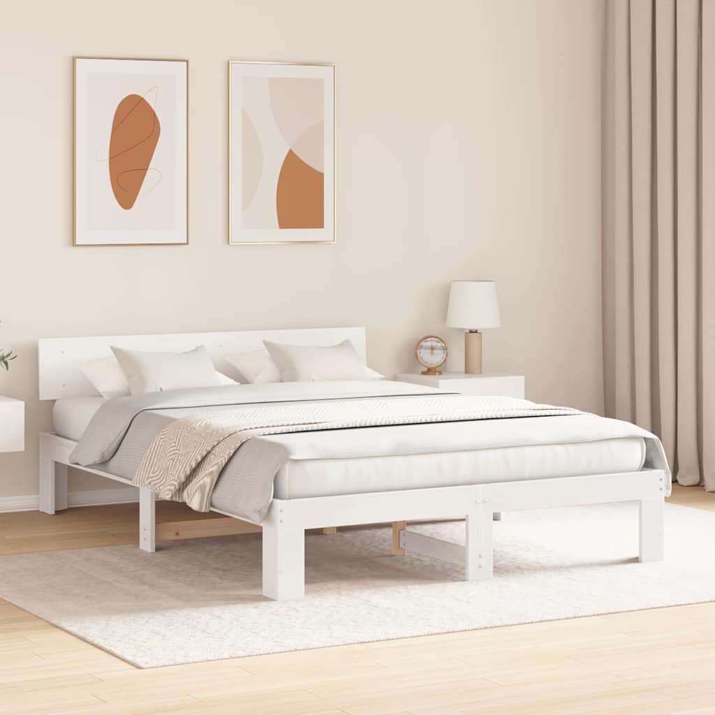 vidaXL Bed Frame with Headboard White 150 x 200 cm Solid Pine Wood