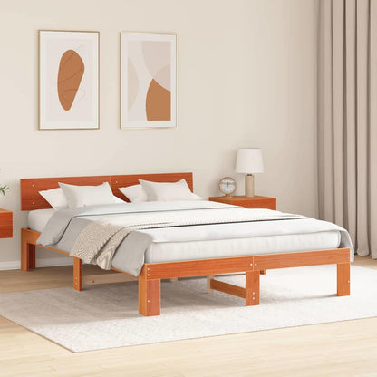 vidaXL Bed Frame with Headboard Wax Brown 150 x 200 cm Solid Pine Wood