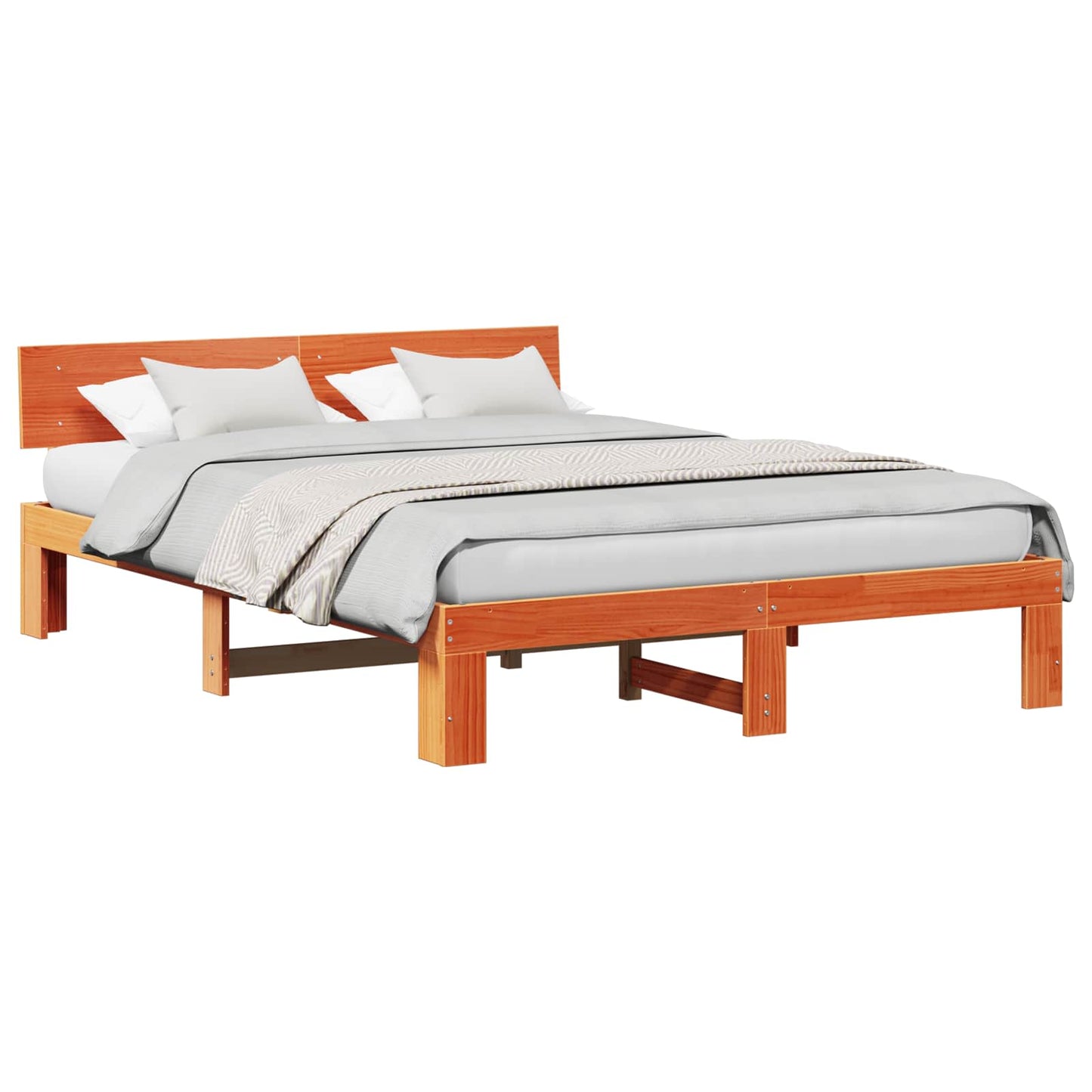 vidaXL Bed Frame with Headboard Wax Brown 150 x 200 cm Solid Pine Wood