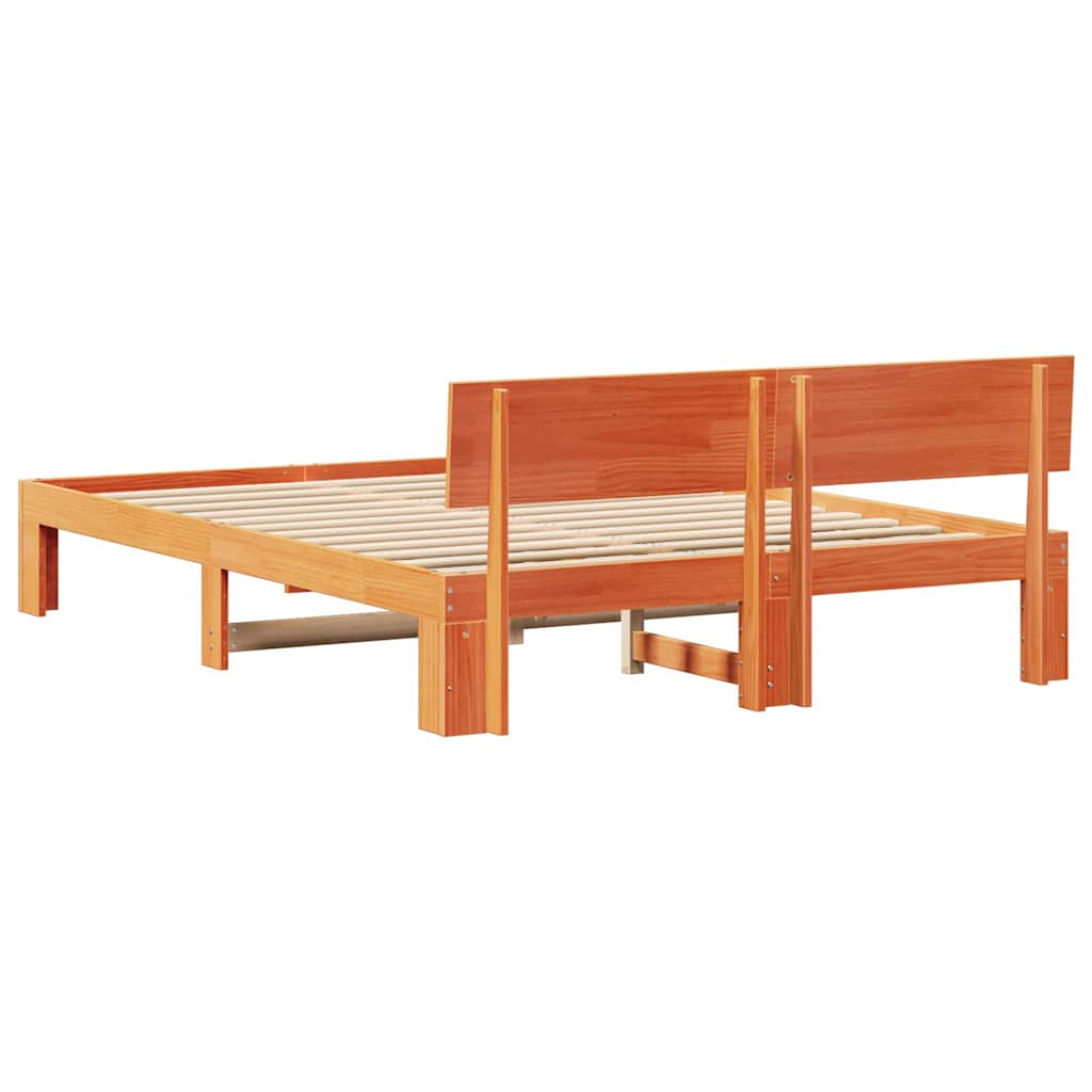 vidaXL Bed Frame with Headboard Wax Brown 150 x 200 cm Solid Pine Wood