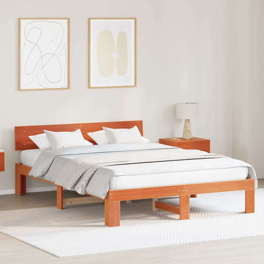 vidaXL Bed Frame with Headboard Wax Brown 140 x 200 cm Solid Pine Wood