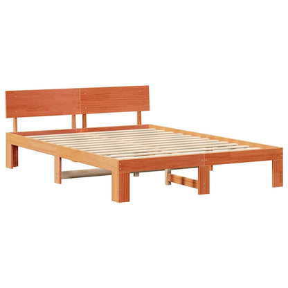 vidaXL Bed Frame with Headboard Wax Brown 140 x 200 cm Solid Pine Wood