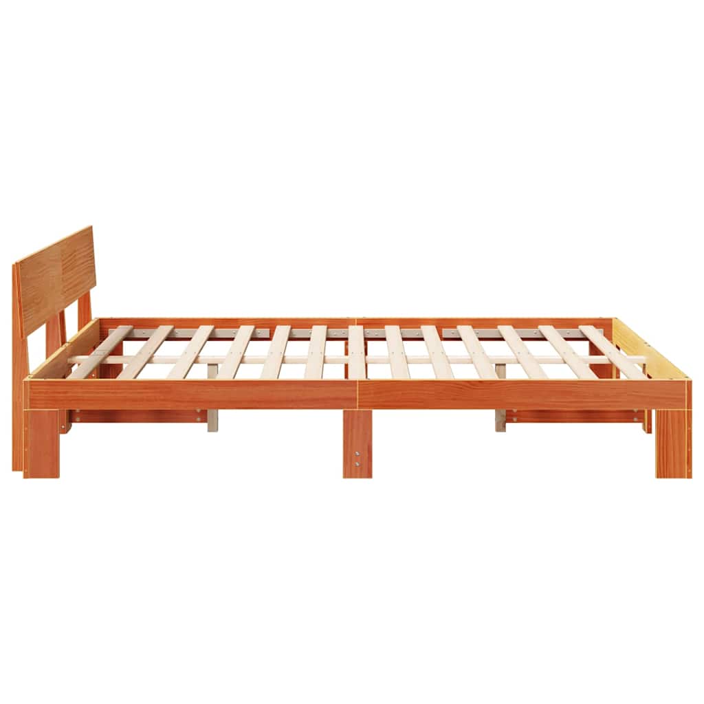 vidaXL Bed Frame with Headboard Wax Brown 140 x 200 cm Solid Pine Wood