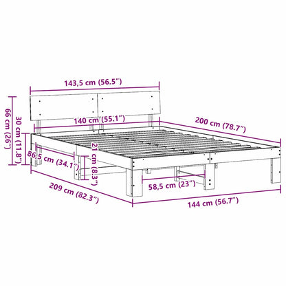 vidaXL Bed Frame with Headboard Wax Brown 140 x 200 cm Solid Pine Wood