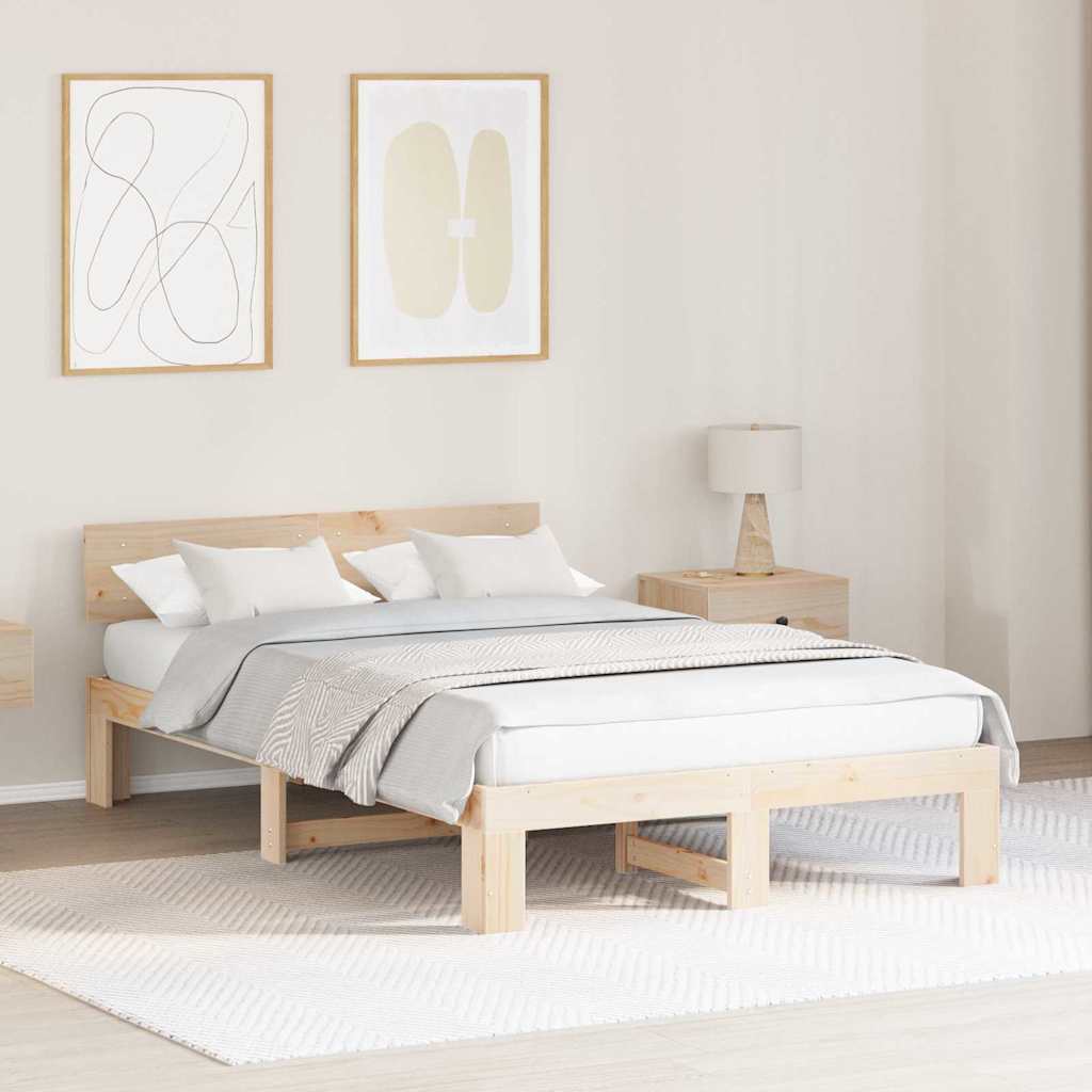 vidaXL Bed Frame with Headboard Natural 120 x 200 cm Solid Pine Wood
