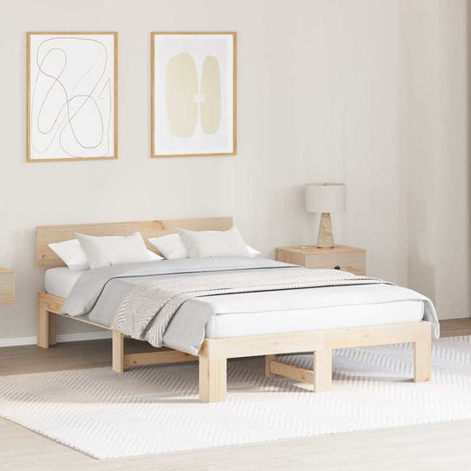 vidaXL Bed Frame with Headboard Natural 120 x 200 cm Solid Pine Wood