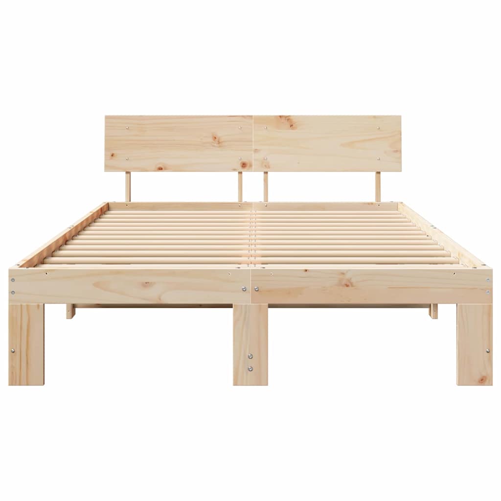vidaXL Bed Frame with Headboard Natural 120 x 200 cm Solid Pine Wood