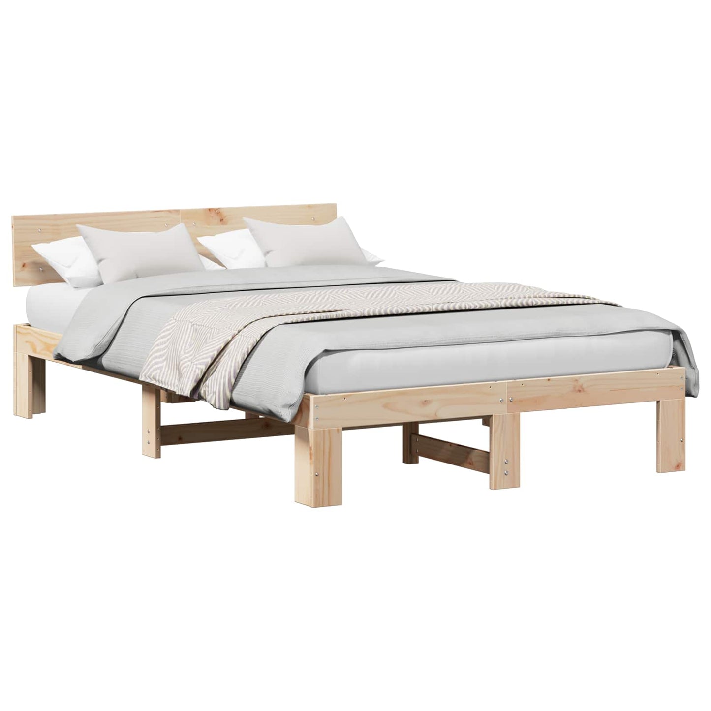 vidaXL Bed Frame with Headboard Natural 140 x 190 cm Solid Pine Wood