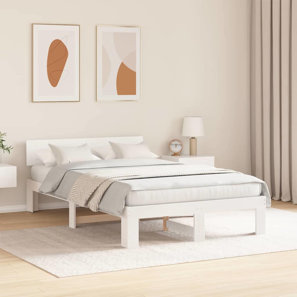 vidaXL Bed Frame with Headboard White 140 x 190 cm Solid Pine Wood