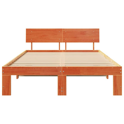 vidaXL Bed Frame with Headboard Wax Brown 140 x 190 cm Solid Pine Wood