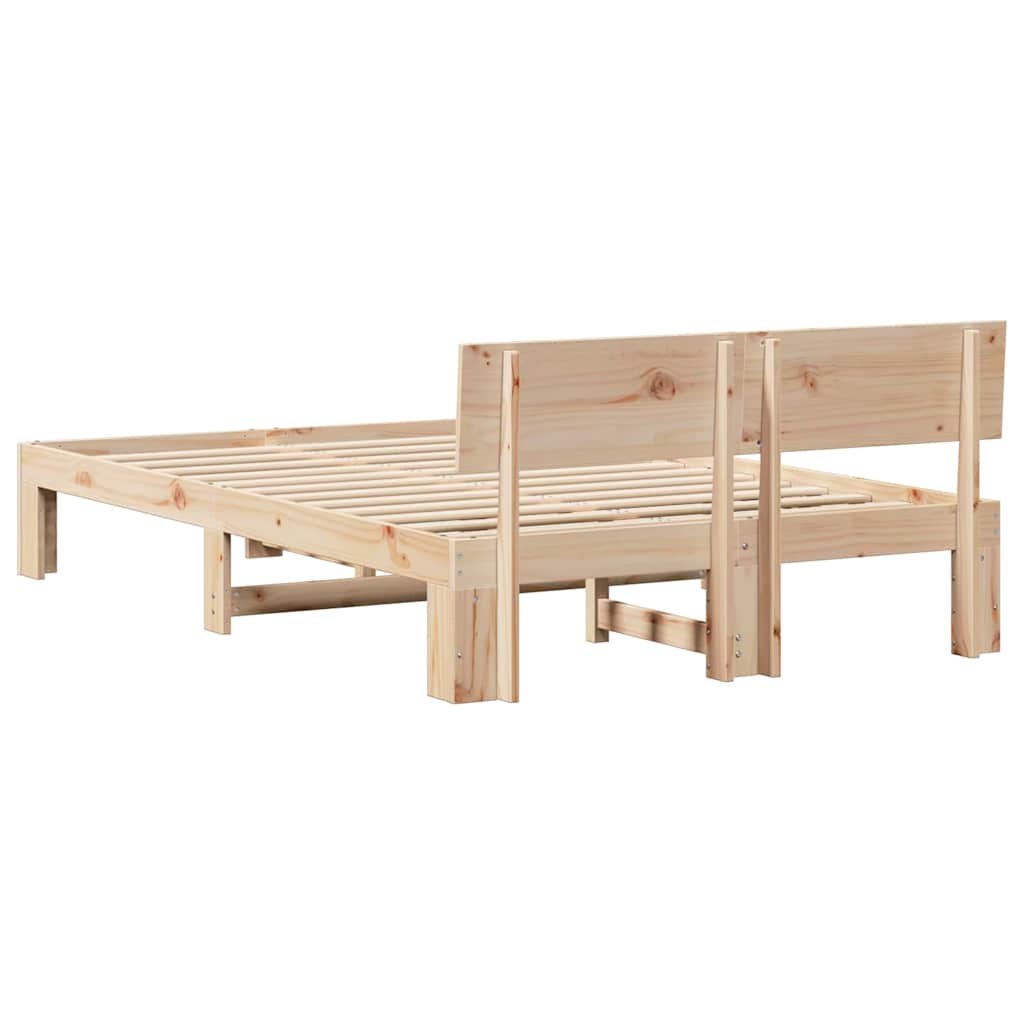 vidaXL Bed Frame with Headboard Natural 135 x 190 cm Solid Pine Wood