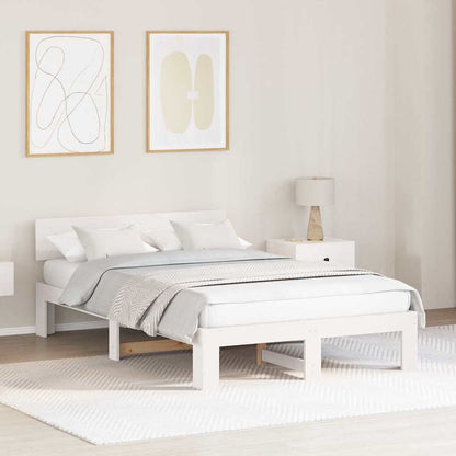 vidaXL Bed Frame with Headboard White 135 x 190 cm Solid Pine Wood