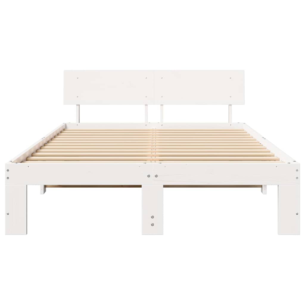 vidaXL Bed Frame with Headboard White 135 x 190 cm Solid Pine Wood